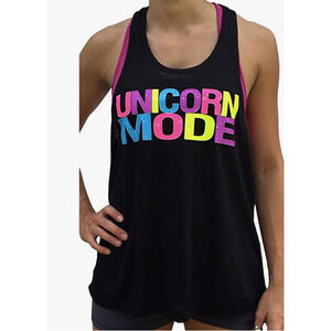 SoRock Women’s Unicorn Mode Tri Blend Tank Top Gym Shirt Black SZ S